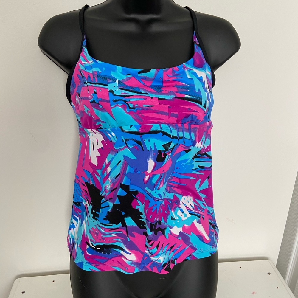 Nike Women’s Blue & Pink Abstract Swim Tankini Top